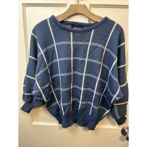 Marlene Window Pain Blue White Grandpa Sweater Vintage Retro USA Made size L
